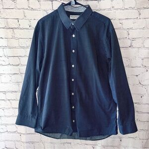Nick Graham Men’s Button Down Dress Shirt Navy Blue‎ Floral Cuffs Size XL